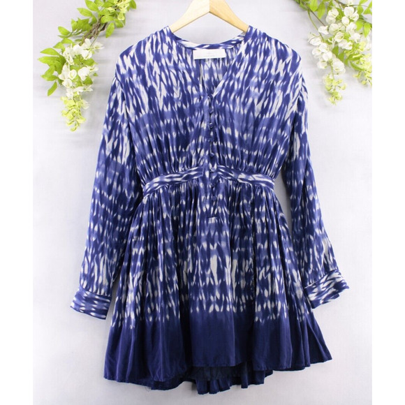 Thakoon Addition Women's Sz 2 Silk Mini Dress Gathered Waist Blue White Cocktail - Picture 1 of 7